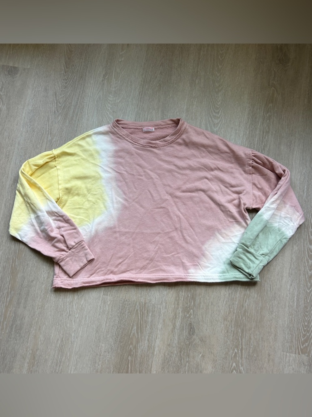 Free People Movement Tie Dye Cropped Crewneck Sweatshirt Pink Yellow Size Small